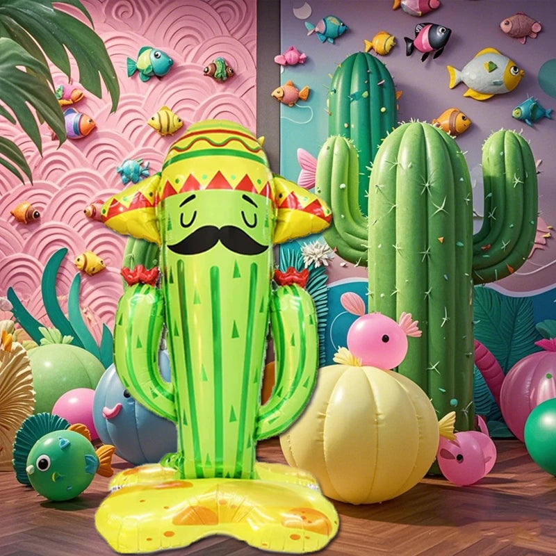 Large Cactus Balloon with Sombrero Standing