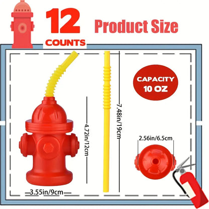 Reusable Fire Hydrant Straw Party Cups with Lids Pack of 12