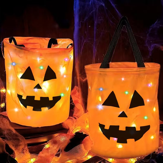 Jack-O'-Lantern Tote Bags with Pumpkin Faces & Lights Pack of 2