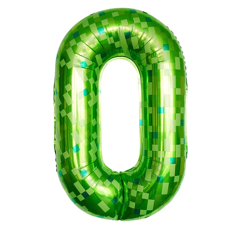 Number 0 Green Pixel Minecraft Theme Foil Balloon