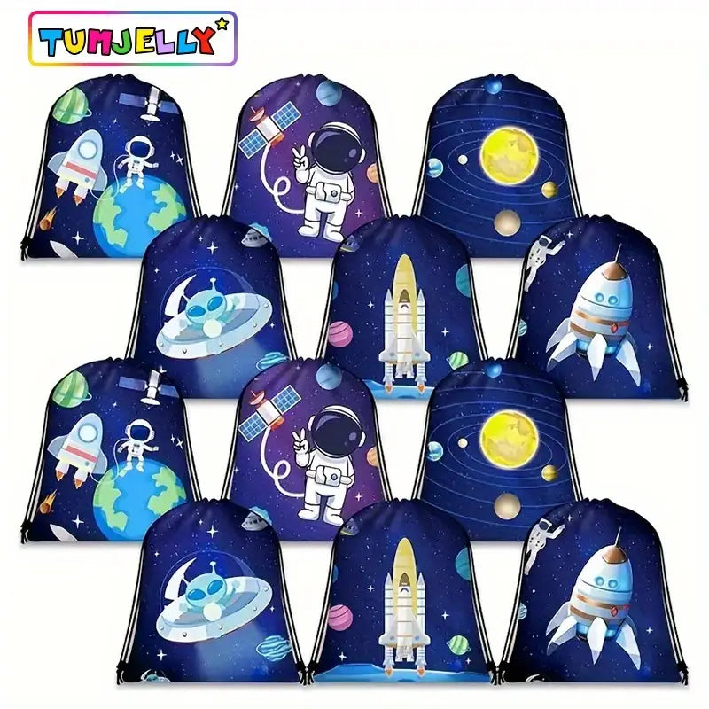 Outer Space Party Favor Bags Astronaut Drawstring Bag Pack of 12
