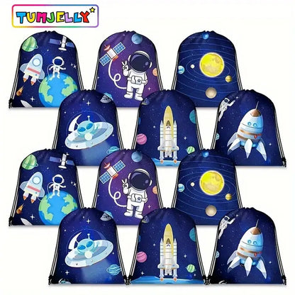 Outer Space Party Favor Bags Astronaut Drawstring Bag Pack of 12