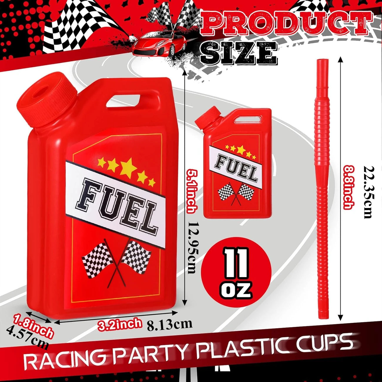 Fuel Tank Car Plastic Drinking Cups Set with Straw Pack of 6