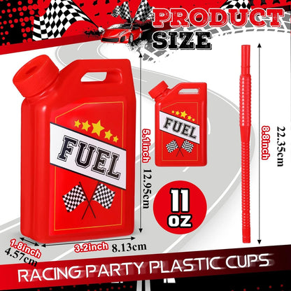 Fuel Tank Car Plastic Drinking Cups Set with Straw Pack of 6