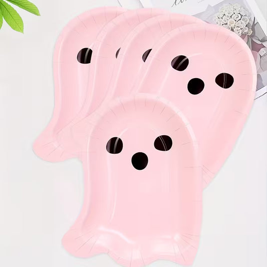 Light Pink Cute Boo Ghost Shaped Paper Plates Pack of 10