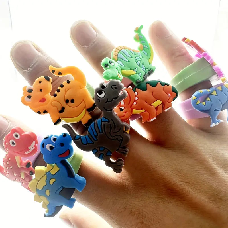 Cartoon Dinosaur PVC Rings Pack of 12