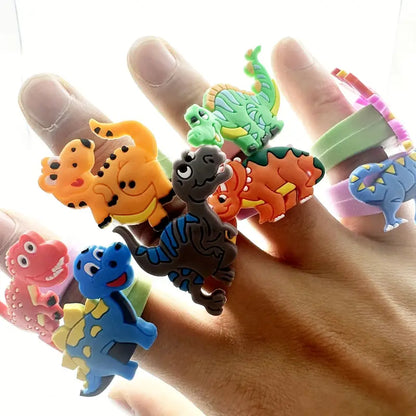 Cartoon Dinosaur PVC Rings Pack of 12