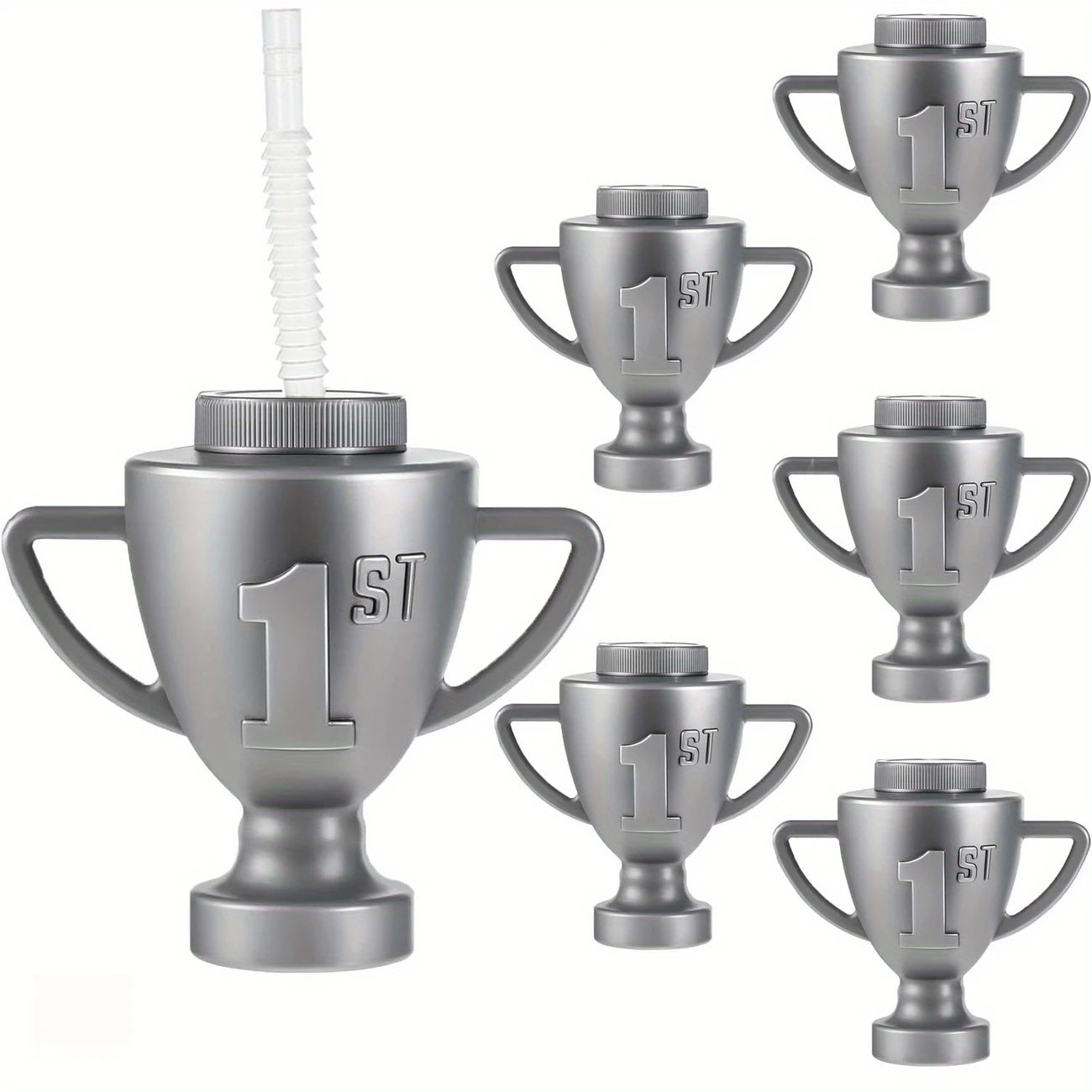 Silver Trophy Plastic Sippy Cups with Straw Pack of 6