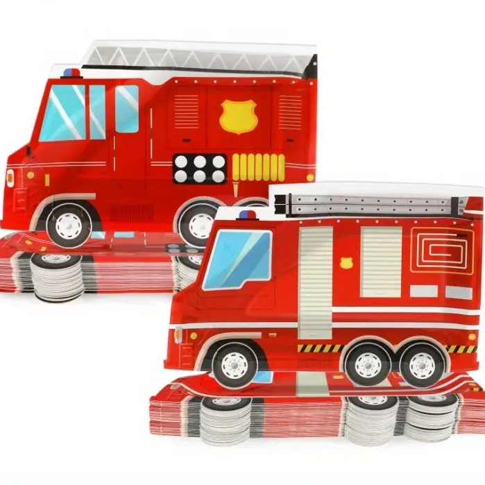 Fire Truck Shaped Birthday Plates Pack of 10