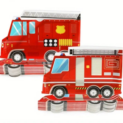 Fire Truck Shaped Birthday Plates Pack of 10