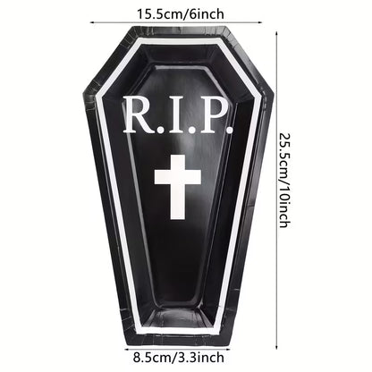 Halloween Paper Plate RIP Coffin Shape Pack of 10