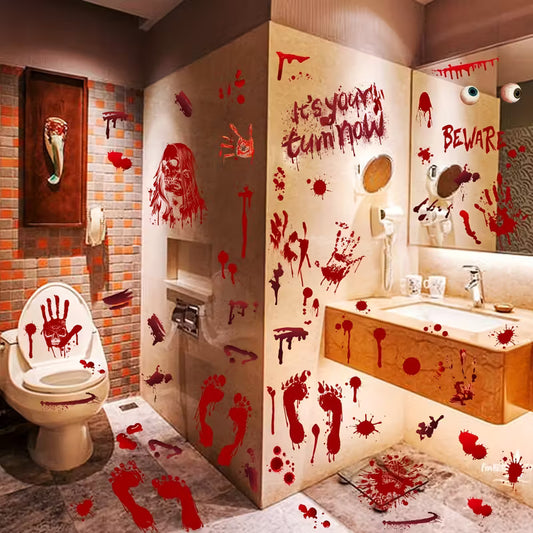 Halloween Window Clings 8 Sheets of Blood Hand & Foot Print Decals