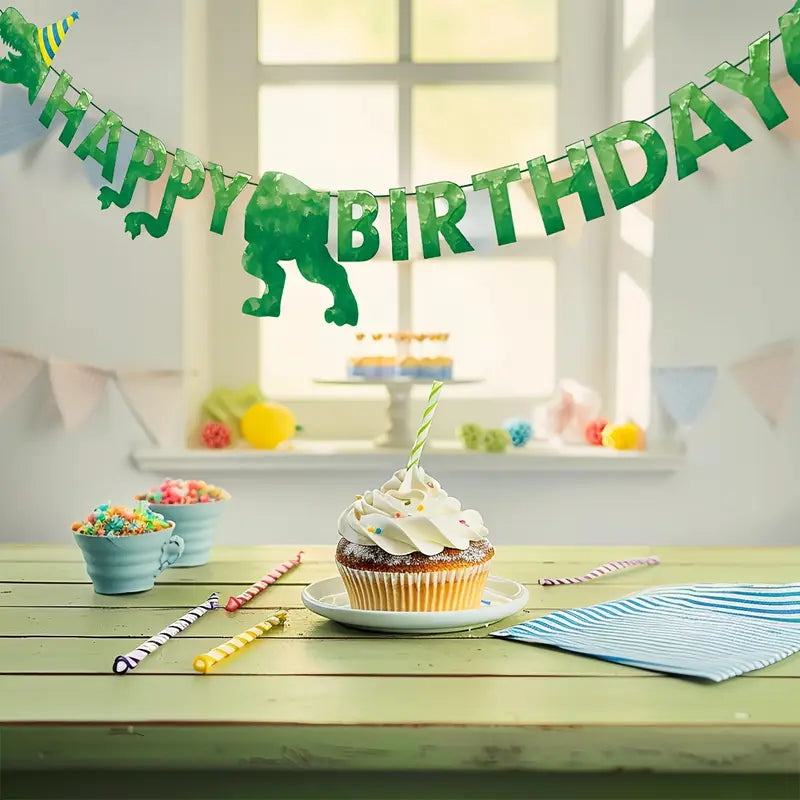 Festive Dinosaur Happy Birthday Banner