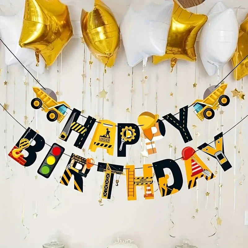 Construction Theme Happy Birthday Paper Banner