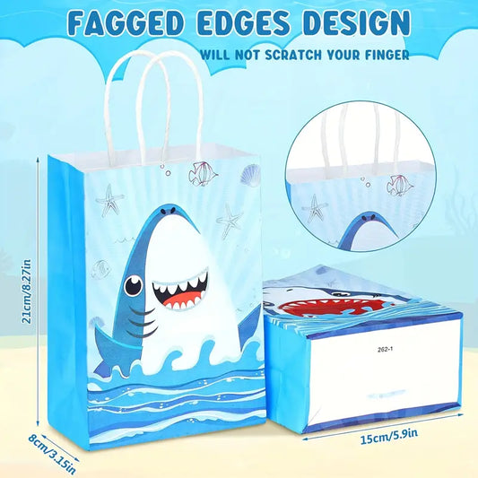 Blue Shark Print Gift Bags Pack of 24