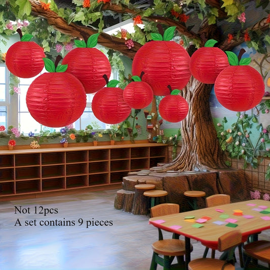 Red Apple Paper Lanterns Pack of 9