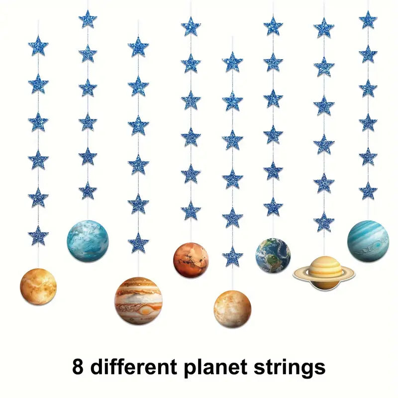 Outer Space Party Decorations with Hanging Planets And Stars Pack of 8