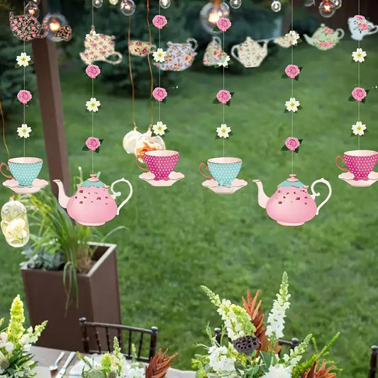 Tea Party Floral with Teapot Designs Hanging Swirls Pack of 3