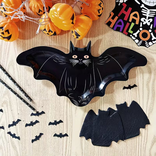 Black Cat Bat-Shaped Paper Plates Pack of 8