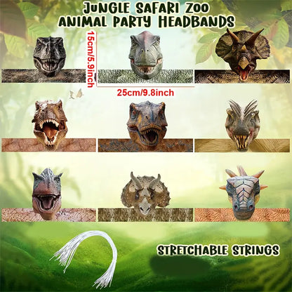 Realistic Dinosaur Party Hats & Crowns Pack of 9