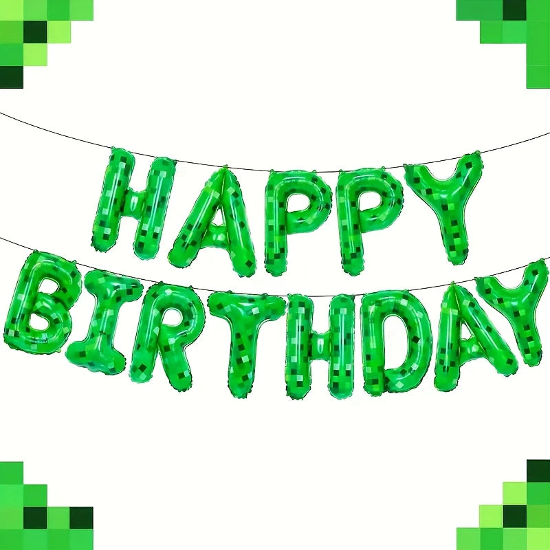 Minecraft Pixel Game Happy Birthday Balloons Banner
