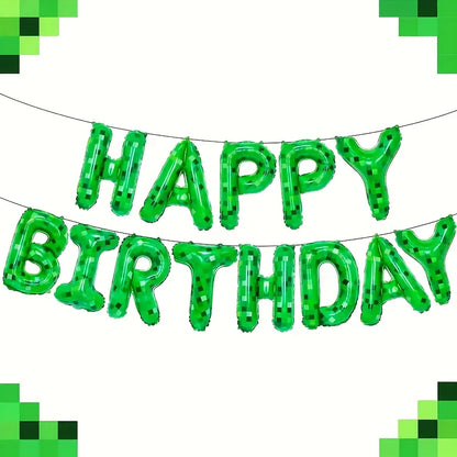 Minecraft Pixel Game Happy Birthday Balloons Banner