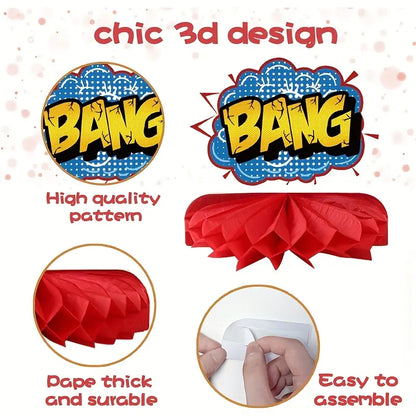 Superhero Party Honeycomb Centerpieces Pack of 9