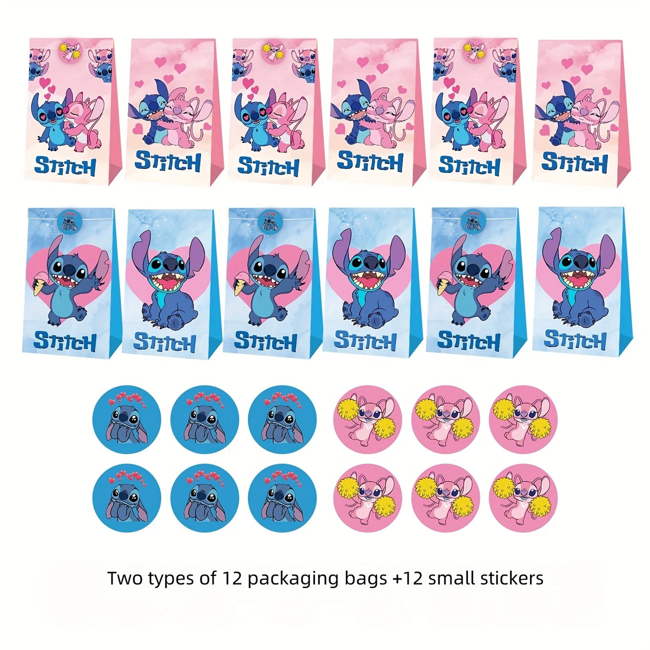 Stitch Party Paper Bags and Stickers Pack of 12