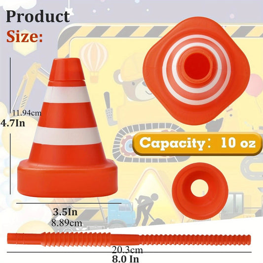 Traffic Cone Party Cups with Straws Pack of 10