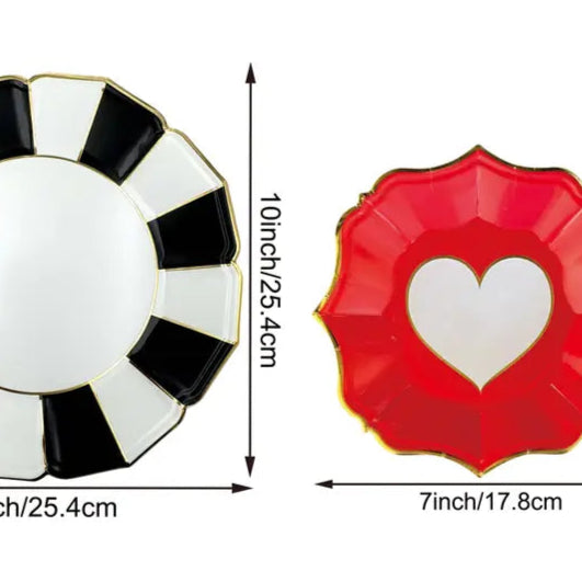 Black and White Paper Plates Scalloped Edging & Love Dessert Plates Pack of 10 each