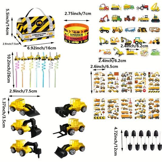 Yellow Construction Theme Party Favors Set For 12 Guests