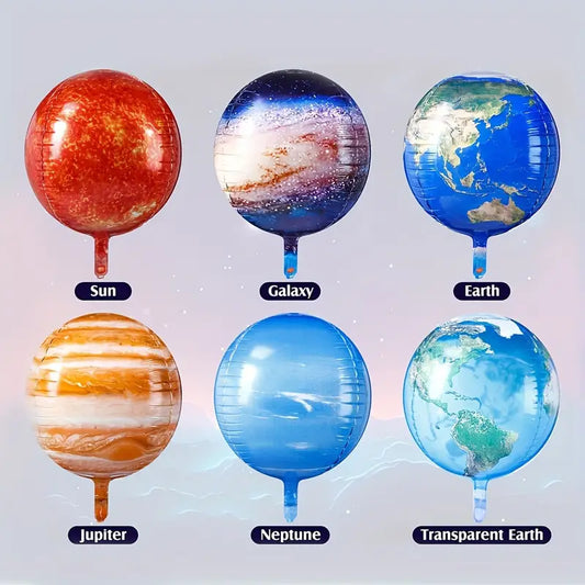 Vibrant Space Themed Planets 4D Metallic Foil Balloons Pack of 12