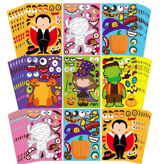 Halloween Face Stickers - Vampire, Witch, Monster, Mummy, Frankenstein Pack of 12