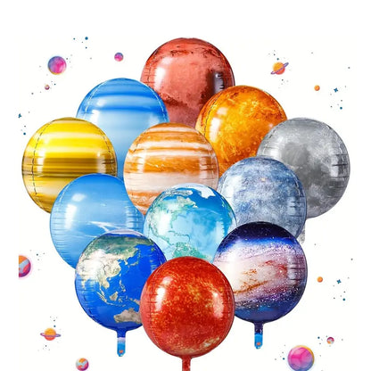 Vibrant Space Themed Planets 4D Metallic Foil Balloons Pack of 12