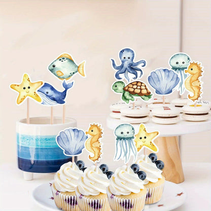 Ocean Animal Water Colour Cupcake Toppers Pack of 8