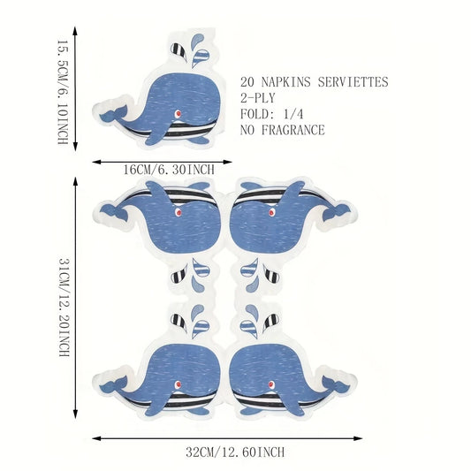 Whimsical Whale-Shaped Napkins Pack of 20
