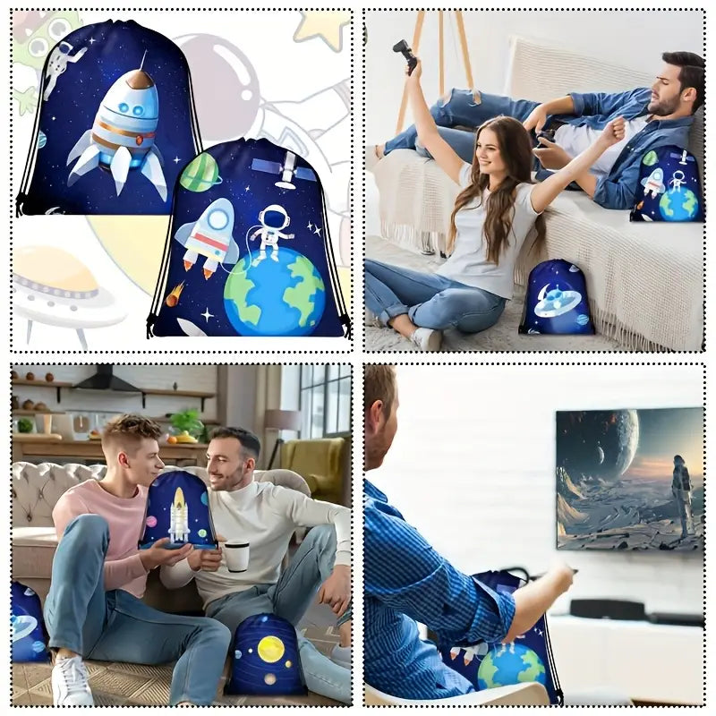 Outer Space Party Favor Bags Astronaut Drawstring Bag Pack of 12