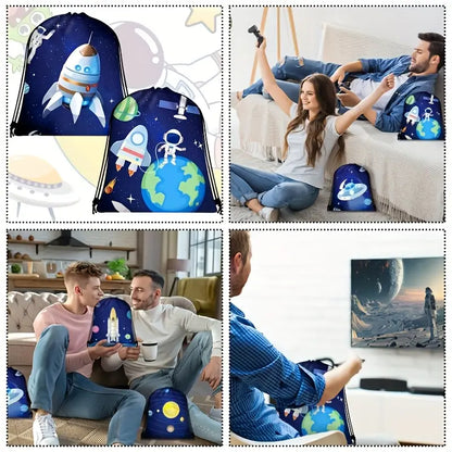 Outer Space Party Favor Bags Astronaut Drawstring Bag Pack of 12
