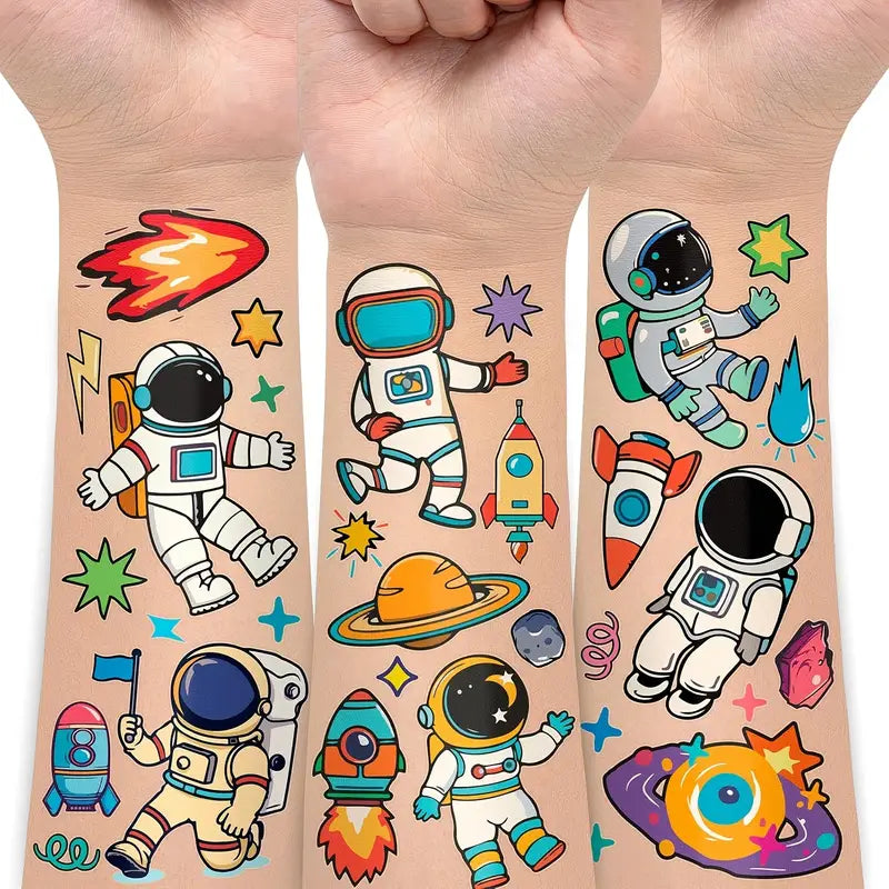 Space Party Tattoos with Astronauts, Rockets, Planets