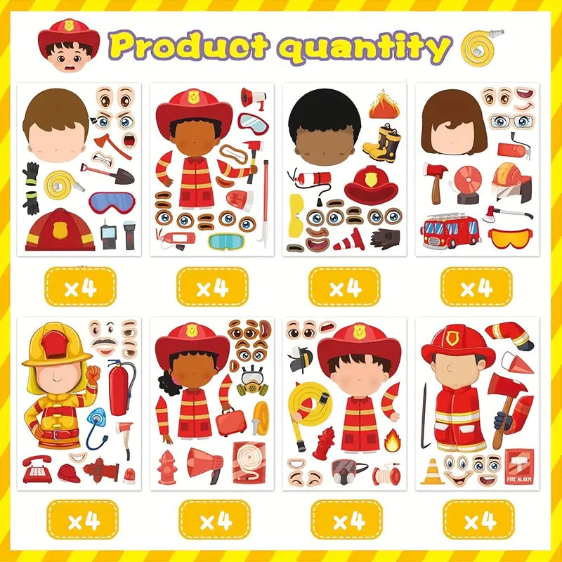 Firefighter DIY Themed Decals Pack of 32 Sheets