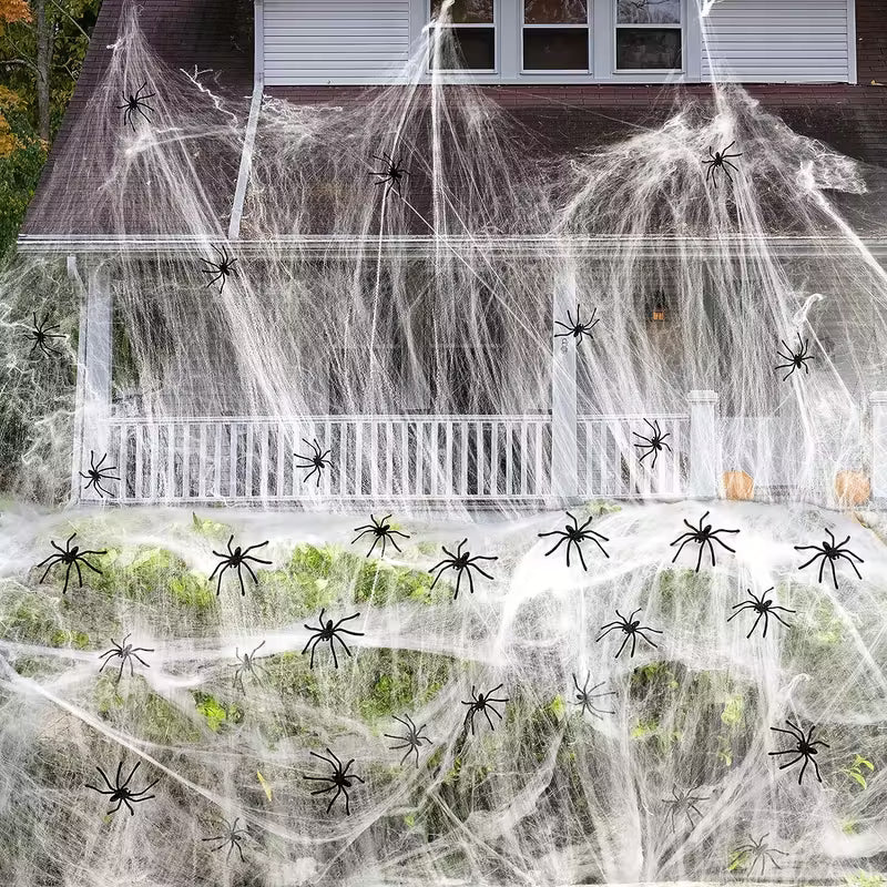 Halloween Spider Web Stretchable Cobweb with 50pcs Small Spiders