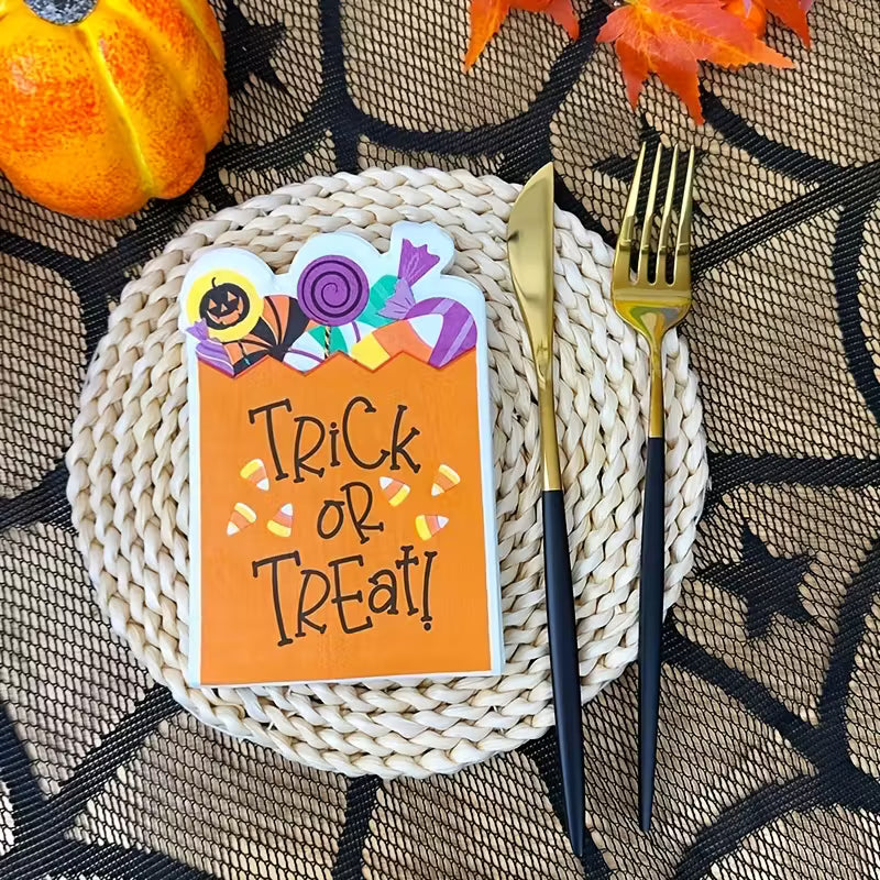 Halloween "Trick or Treat" Candy Bag Shaped Paper Napkins Pack of 16