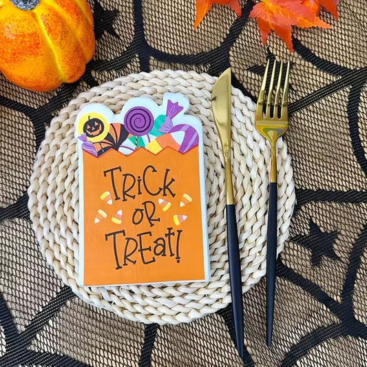 Halloween "Trick or Treat" Candy Bag Shaped Paper Napkins Pack of 16