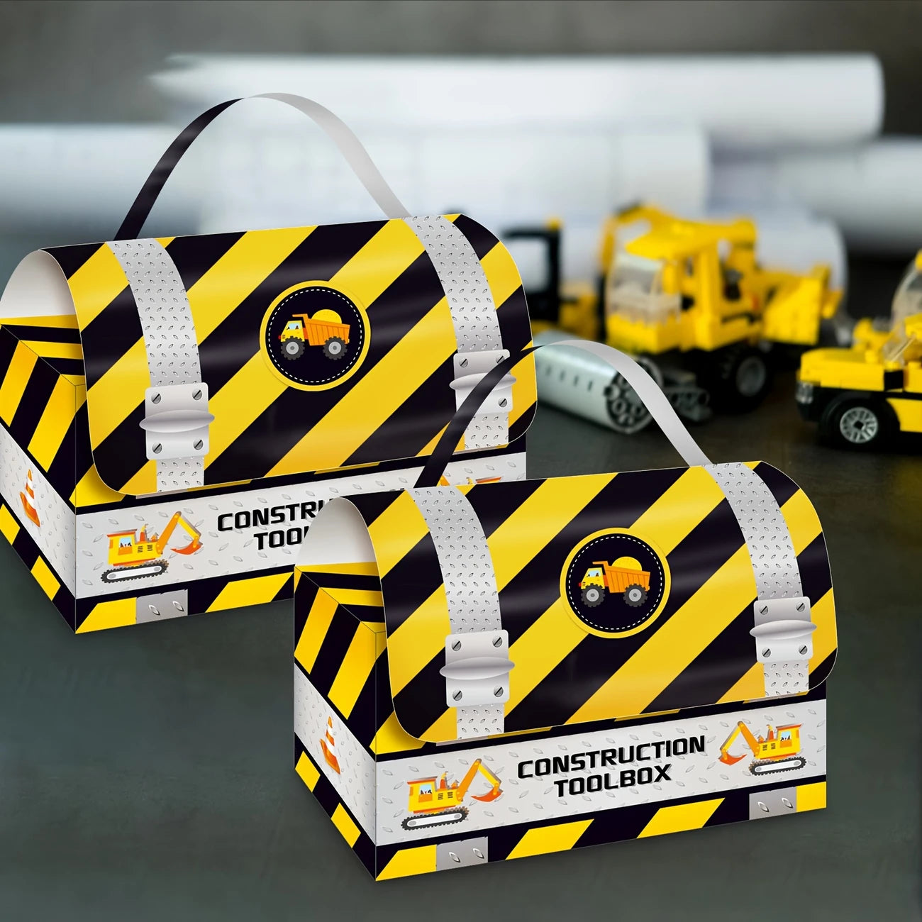 Construction Excavator Hand Carry Paper Party Boxes Pack of 12