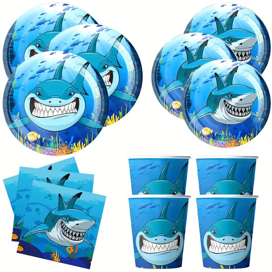 Shark Themed Tableware Party Set for 10 Guests