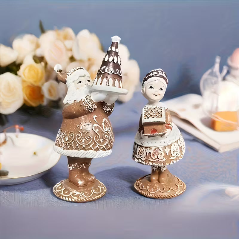 Gingerbread Mr and Mrs Claus Figurines Set