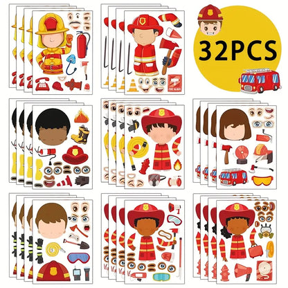 Firefighter DIY Themed Decals Pack of 32 Sheets