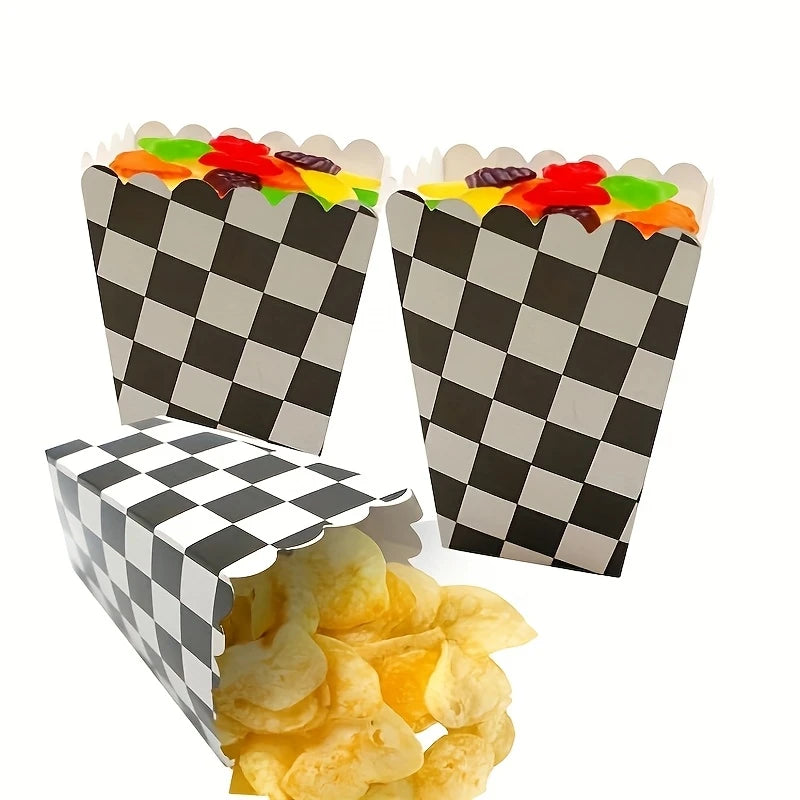 Black & White Checkered Popcorn Boxes Pack of 12