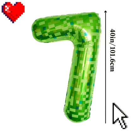 Number 2 Green Pixel Minecraft Theme Foil Balloon