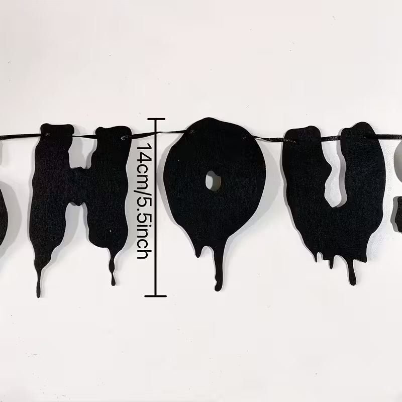 Halloween Banner, 'There's Some Horrors in This House' Black Felt Decor with Dripping Effect